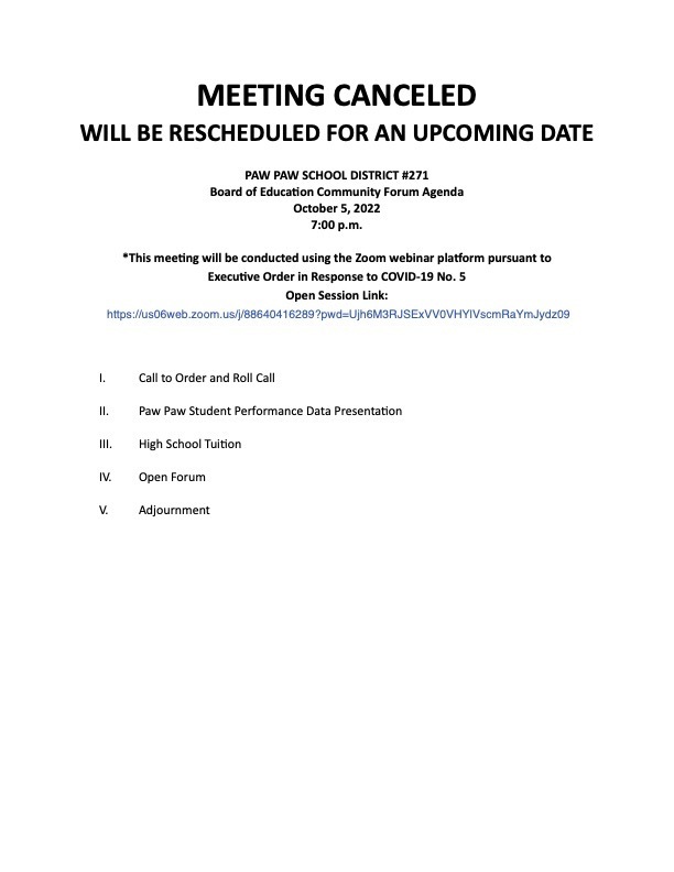 Canceled Community Forum